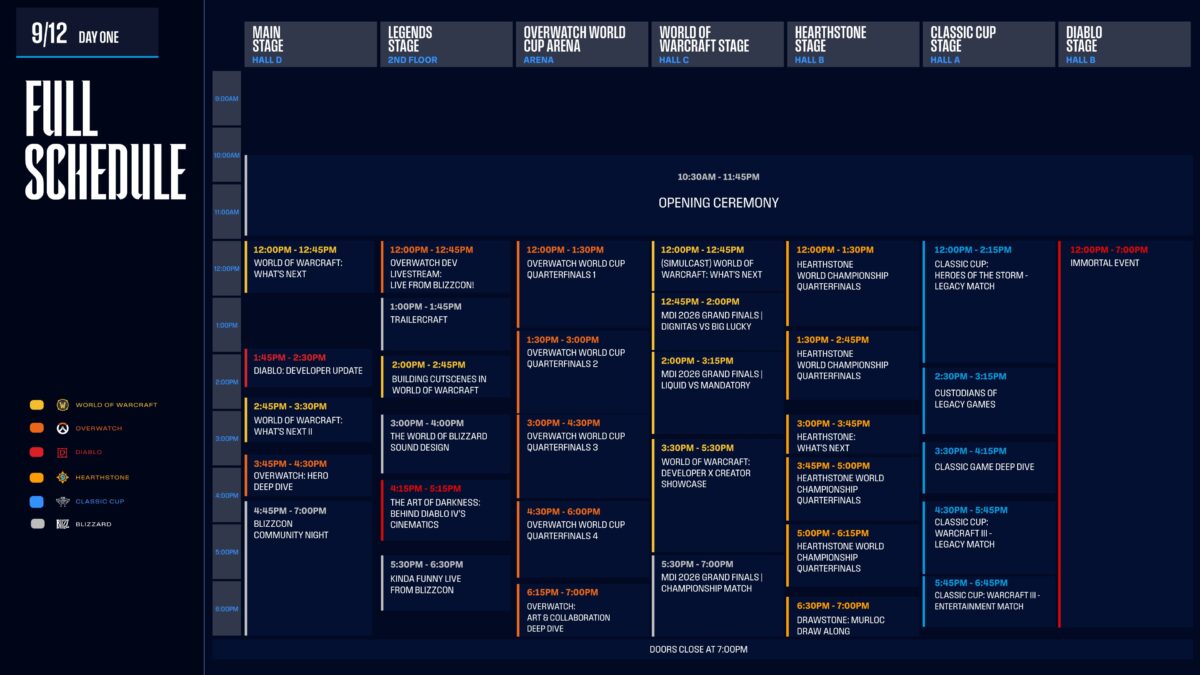 BlizzCon 2026 – Full Schedule – Day 1