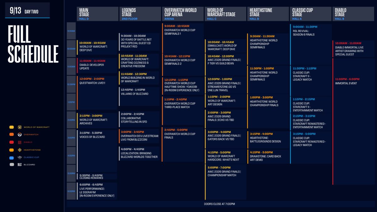 BlizzCon 2026 – Full Schedule – Day 2